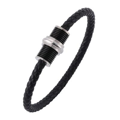 China CLASSIC men's jewelry bracelet for women braided leather bracelet unique stainless steel magnetic clasps charm bracelet PW726 for sale