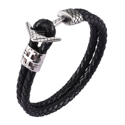 China Punk Cross Anchor Bracelets Men Stainless Steel Anchor Bracelets Genuine Leather Bracelets For Male Jewelry SP0485 for sale