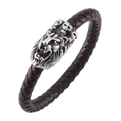 China Trendy Lion Bracelet SP0145 Men Jewelry Punk Stainless Steel Dominant Clasp Leather Magnetic Bracelet SP0145 for sale