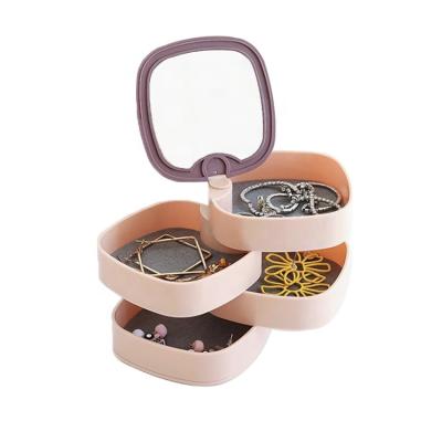 China Popular Revolving Jewelry Storage With Mirror Jewelry Organizer Box Jewelry Holder For Earring Necklace for sale