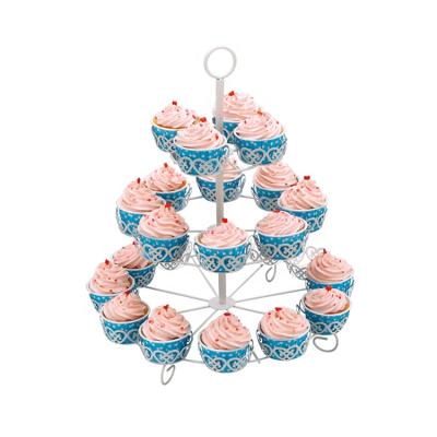 China Viable Popular 3 Layer Cupcake Display Stand Holder Cupcake For 24 Pieces Cupcakes for sale