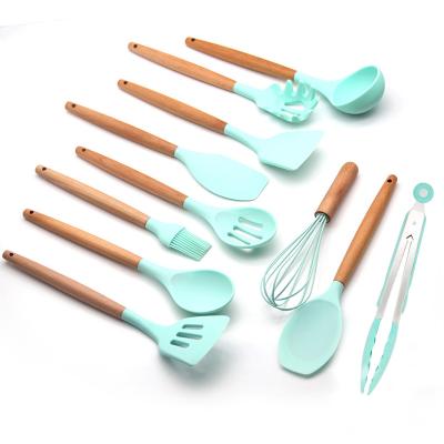 China Kitchenware Best Quality 12Pcs Silicone Utensils With Wooden Handle Silicone Utensils Set Cooking Kitchenware for sale