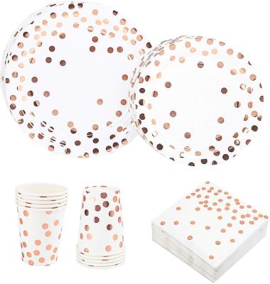 China New Minimalist Bronzed Polka Dot White Theme Birthday Party Disposable Kits Party Disposable Tableware and Tableware for sale