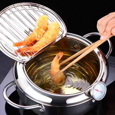 China Amazon Selling Kitchen Tempura Sustainable Hot Pans Stainless Steel Deep Fryers With A Thermometer for sale