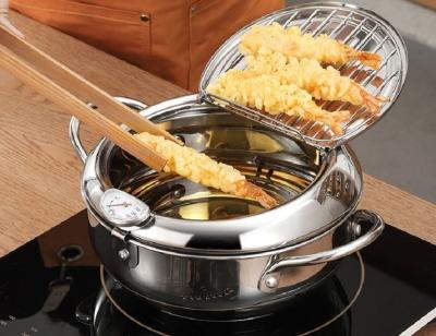 China Viable Ready To Ship Kitchen Tempura With Thermometer 304 Stainless Steel Cookware Parts Fryer for sale