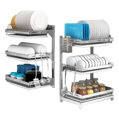 China Hot Selling Minimalist Stainless Steel Wall Hanging Buffet Dish Rack Kitchen Drainer Sink Storage for sale