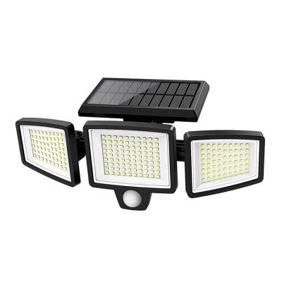 China Outdoor Lighting 210 Led Three Head Solar Lamp Pir Motion Sensor Waterproof Adjustable Angle Lights Solar Garden Wall Light for sale