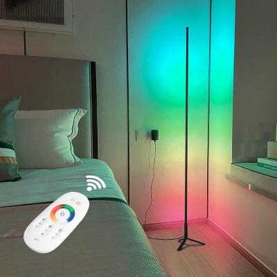 China Modern Drop Shipping Nordic Modern Standing Decorative Room RGB LED Remote Control Tripod Corner Floor Lamp With Triangular Base for sale