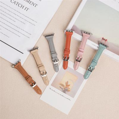 China Slim Thin Leather Band For Apple Watch 7 6 5 Se Strap 41mm 45mm Strap Smart Watches For iWatch Series 3 4 2 38mm 40/44mm for sale