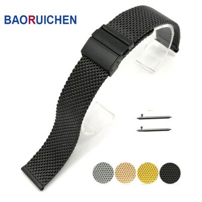 China Stainless Steel Mesh Band Strap Watchband 18mm 20mm 22mm Fashion High Quality Silver Black Unisex Wrist Watch Stainless Steel Strap for sale