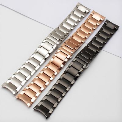 China Genuine Full Solid With 22mm Curved Swept Stainless Steel Metal Strap End Replacement Link Deployment Clasp Genuine Full Solid Top Luxury Link Replacement Watch Band for sale