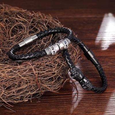 China Wholesale Environmentally Friendly Luxury Men's Leather Bracelet With Stainless Steel Magnetic Clasp Braided Rope Wrap Multilayer Men's Leather Bracelet for sale