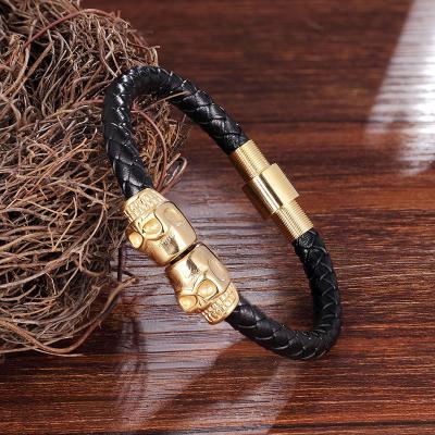 China Casual/Sporty Men's Alloy Star Skull Charms Leather Bracelets Set Adjustable Leather Stretched Bracelets for sale