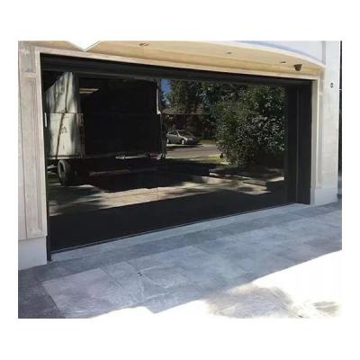 China Windproof Automatic Black Frame Customized Glass Panel Sectional Garage Door With Hardware And Opener for sale