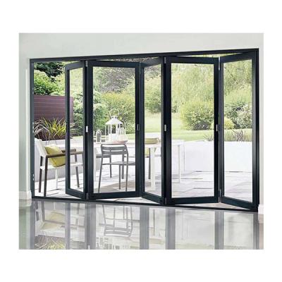 China Double Screen Aluminum Alloy Folding Glass Sliding Folding Door With Screen for sale