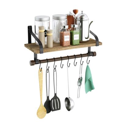 China Sustainable Rustic Kitchen Organizer With Wooden Board And Removable Hooks Organizing Cookware Multi-Use As A Spice Rack for sale