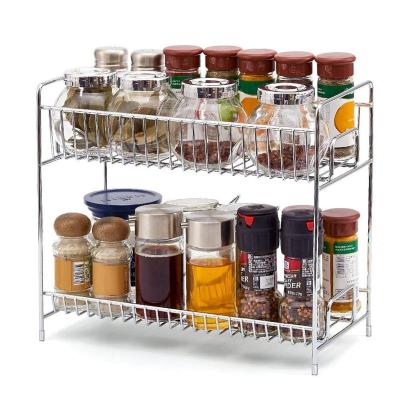 China Sustainable Kitchen Bathroom Countertop 2-Tier Storage Organizer Spice Jars Bottle Shelf Rack Holder for sale