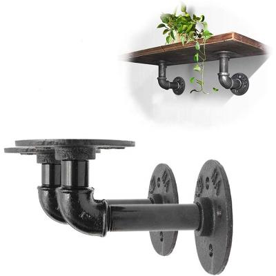 China Stocked Hot-selling 2 pieces of single-term water pipe bracket wrought iron wall hanging partition wooden support frame for sale