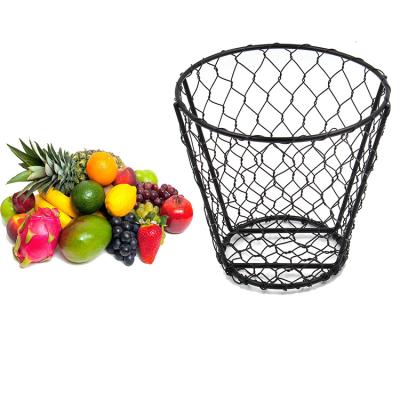 China Sustainable Cheap Round Black Metal Wire Fruit Basket Sustainable, Stocked, Eco-Friendly for sale