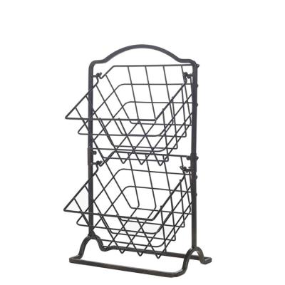 China Sustainable Hot Selling Square Metal Fruit Basket Floor Standing Basket for sale