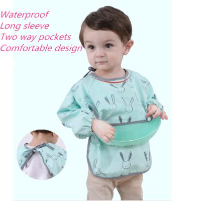 China Baby 0-6Y Antibacterial Easy Clean Waterproof Long Sleeve Bandana With Silicon Catcher Baby Bib for sale