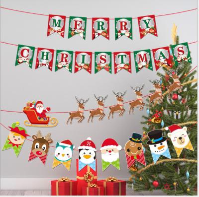 China Popular Christmas Ornaments Pull Flag Paper Cartoon Christmas Flag Pull Flowers Holiday Banner Party Hanging Layout Decoration for sale