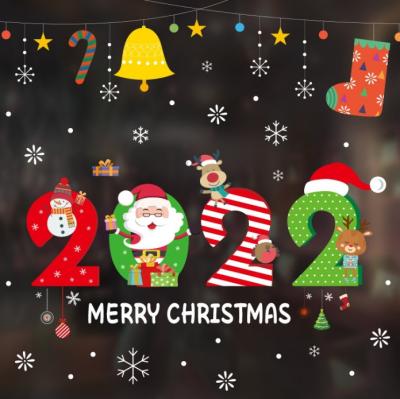 China New 2022 Popular Santa Claus Christmas window stickers Christmas decorations and New Year static glass stickers for sale