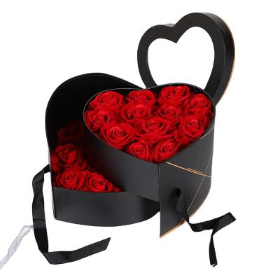 China Recyclable Heart Shaped Double Layers Rotating Valentines Flower Gift Packaging Boxes Wedding Luxury Gift Box for sale