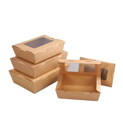 China Custom Disposable Take Away Salad Wrapping Paper Box With PET Window Fast Food Box Kraft Paper Salad Box for sale