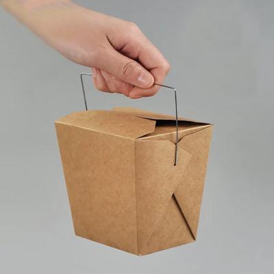 China Disposable Wholesale Custom Noodle Salad Paper Packing Box Lunch Packing Takeout Box With Lid And Handle for sale