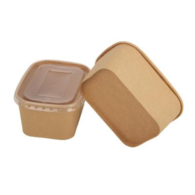 China Disposable Rectangular Kraft Square Paper Container Square Paper Bowl With Lid 500ml 650ml 750ml 1000ml for sale