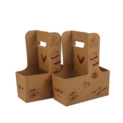 China 2021 Biodegradable Hot Selling Customized 2 4 6 Cup Comfortable Kraft Paper Cup Holder Carrier Milk Tea Coffee Portable Cup Holder for sale