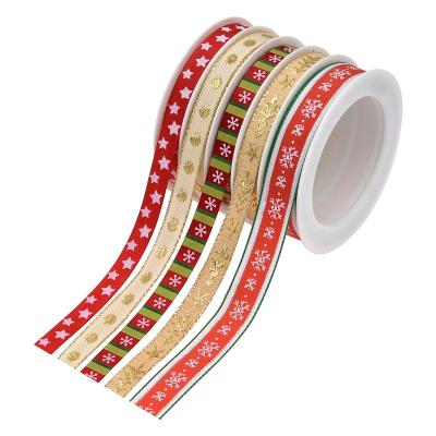 China NEW ARRIVAL Floral Bell Deer Bronzing Ribbon Christmas Holiday Decoration Gifts Flowers 5 Yard Christmas Wrapping Ribbon for sale