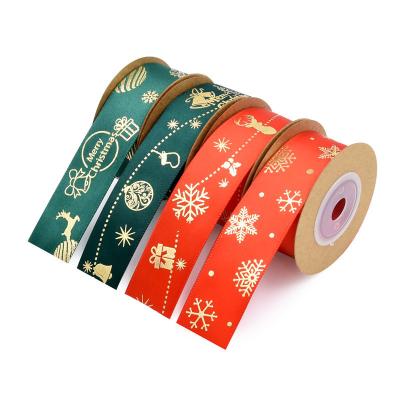 China NEW ARRIVAL Floral Bell Deer Bronzing Ribbon Christmas Holiday Decoration Gifts Flowers 5 Yard Christmas Wrapping Ribbon for sale