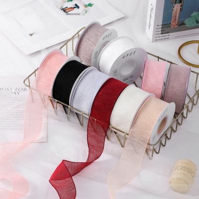 China Flower Bouquet Floral Custom Wire With Snow Ribbon Valentine's Day Gift Wrapping Ribbon for sale