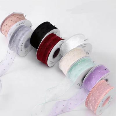 China Dot Cake Gift Wrap Colorful DIY Decoration Cotton Bubble Ribbon Floral Ribbon Bow Transparent Ribbon for sale