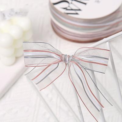 China Floral fashion romantic ribbon bundling ribbon three transparent color organza ribbon stitching bow for sale