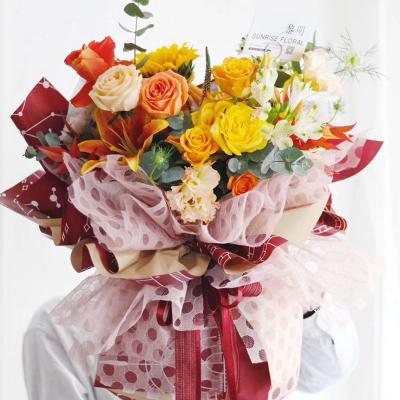 China Factory Waterproof Festival Packing Deco Bubble Mesh Flowers Packaging Florist Mesh Flower Wrapping Paper for sale