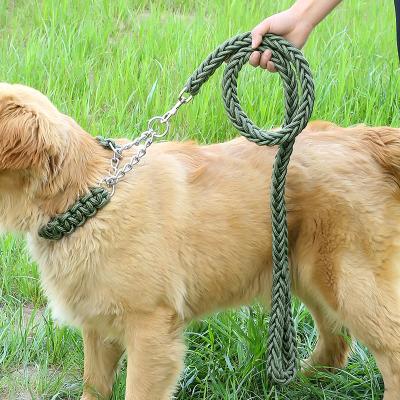 China Personalized Nylon Braided Multi Color Quality Rope Dog Leash With Chain Collar For Large Dog for sale