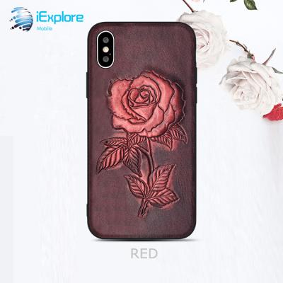 China Rose Leather Case Vintage Embossed 3D Embossed Rose Leather Case iExplore Maker Bronze Hybrid PC TPU Leather Embossed Mounted Phone Case For LG iPhone X XS of Samsung maximum for sale