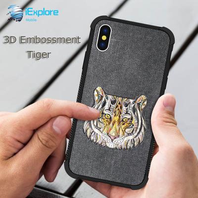 China Manufacturer iExplore 3D Embossment PC TPU 3D Embossed Animal PU Leather Hybrid Leather Tiger Phone Case For iPhone X XS 6 7 8 Max Samsung m20 for sale