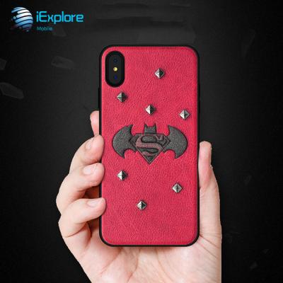 China 3D Rivet Leather Case iExplore Maker PC TPU with 3D Superman PU Rivet Design Leather Phone Case for iPhone X XR XS max 11 PRO max Samsung for sale