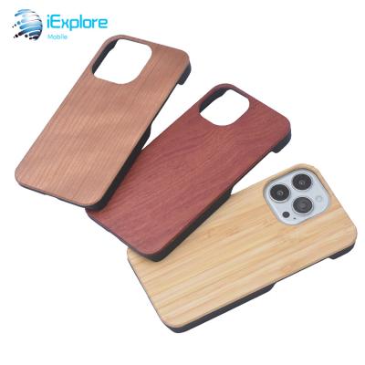 China iExplore Shockproof Manufacturer Environmental Biodegradable Natural Bamboo Wood With PC Phone Case OEM ODM Design For iPhone 13 Pro Max for sale