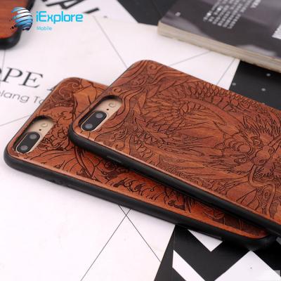 China Wood/Bamboo with iExplore Case iExplore Environmental Biodegradable Bamboo Wood OEM ODM Custom 3D Laser Carving Picture Phone Case for iPhone 7plus 8plus for sale