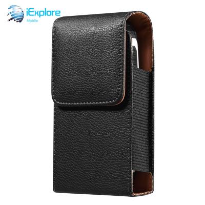 China Universal PU Leather Vertical Waist Lychee Pattern Leather Phone Case iExplore Maker Flip Flip Holster Phone Case For Smart Phone for sale