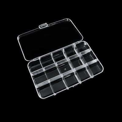 China Nail Art Tool Factory Supplying 15 Compartment White Acrylic Storage Press On Nail Art Plastic Display Box for sale