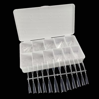 China French good retail box of 550 pills long headed fake nails private label tips clear fake nail packaging for sale