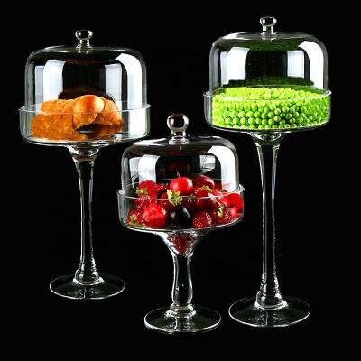 China Tableware Hand Blown Glass Punch Bowl Cake Stand For Wedding for sale