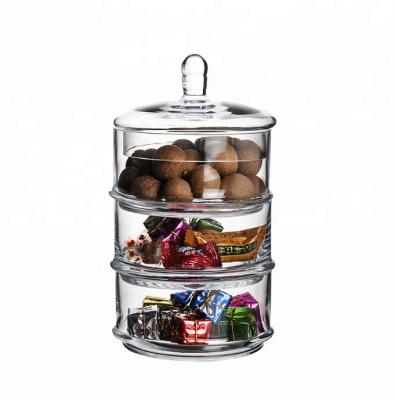 China 4pcs Sustainable Glass Candy Storage Jar Stackable Glass Jar For Candy Corn Nut for sale