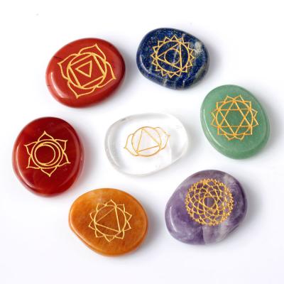 China Wholesale Europe Gemstone Pocket Stone Palm Stones 7 Chakra Stone Set With Words for sale